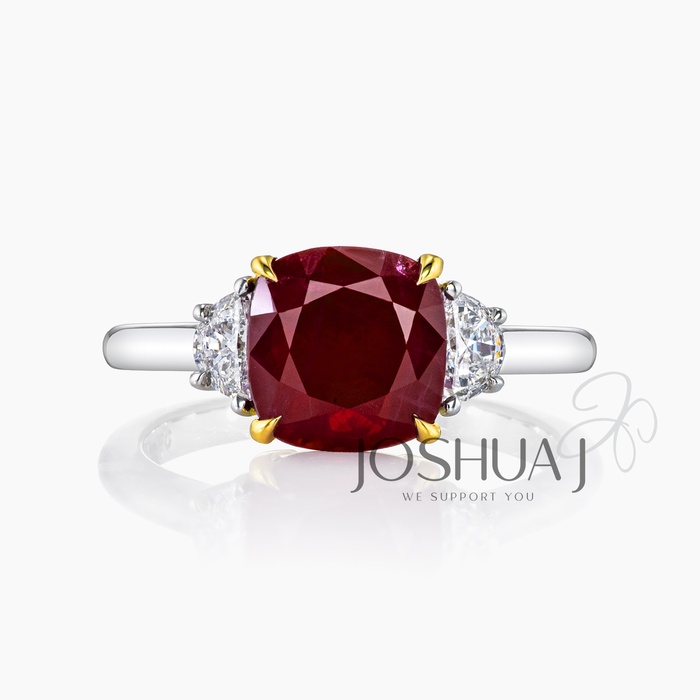 Cushion Ruby Three-Stone Ring