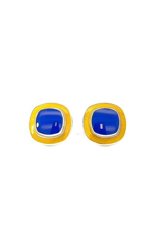 DEAKIN & FRANCIS LTD. Sterling Silver Royal Blue and Yellow Enamel Cufflinks