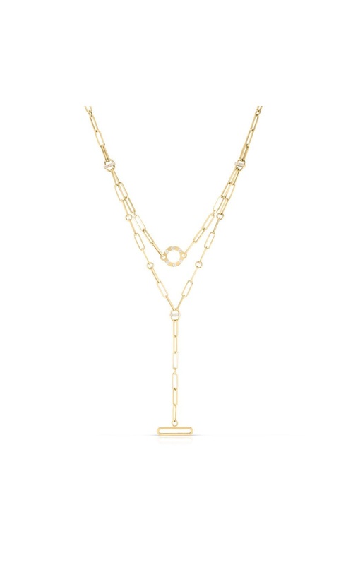 ROBERTO COIN 18K Yellow Designer Gold Diamond Double Dangle Paperclip Necklace