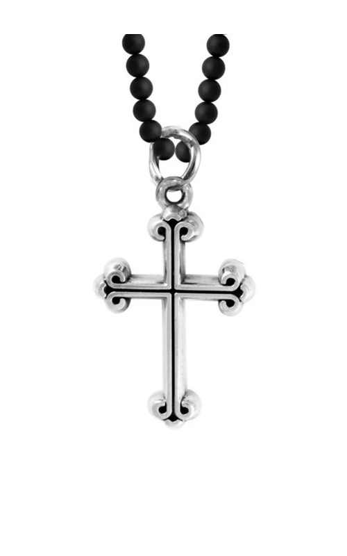 KING BABY Traditional Cross on 3mm Onyx Bead Necklace