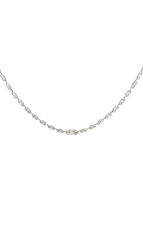 NADER KASH 18K White Gold Bar Set Marquise Diamond Necklace