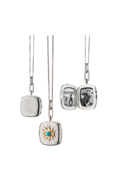 MONICA RICH KOSANN Protect Evil Eye Locket Necklace In Sterling Silver And 18K Yellow Gold With Turquoise And Sapphires