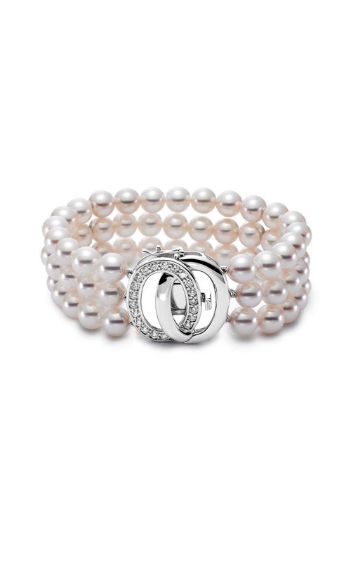 MASTOLONI 18 Karat White Gold Three Strand Pearl Bracelet With Diamonds