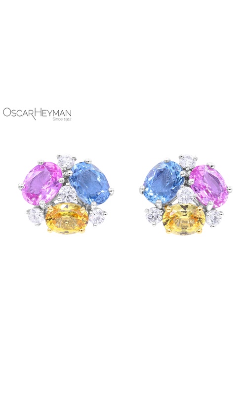 Platinum Aquamarine, Pink Sapphire, Yellow Sapphire and Diamond Earrings