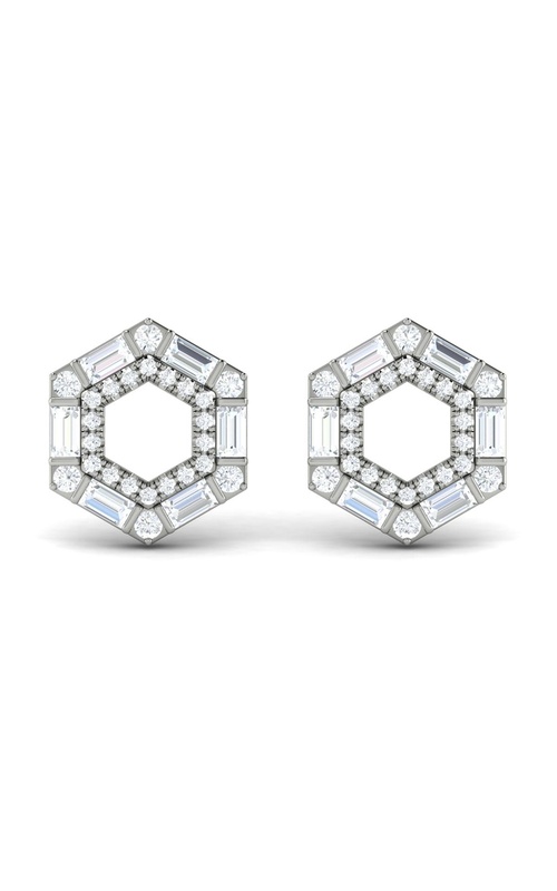 VLORA 14K White Gold Karina Honeycomb Diamond Stud Earrings