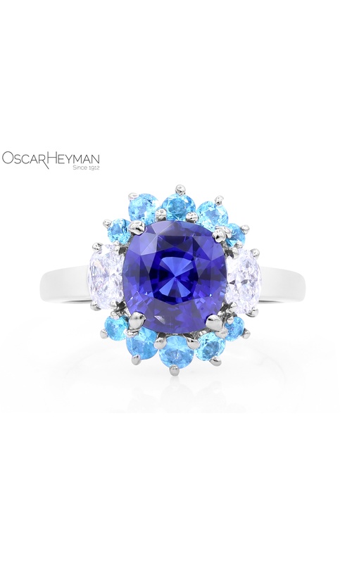 Platinum Sapphire Ring With Paraiba Tourmaline and Diamonds