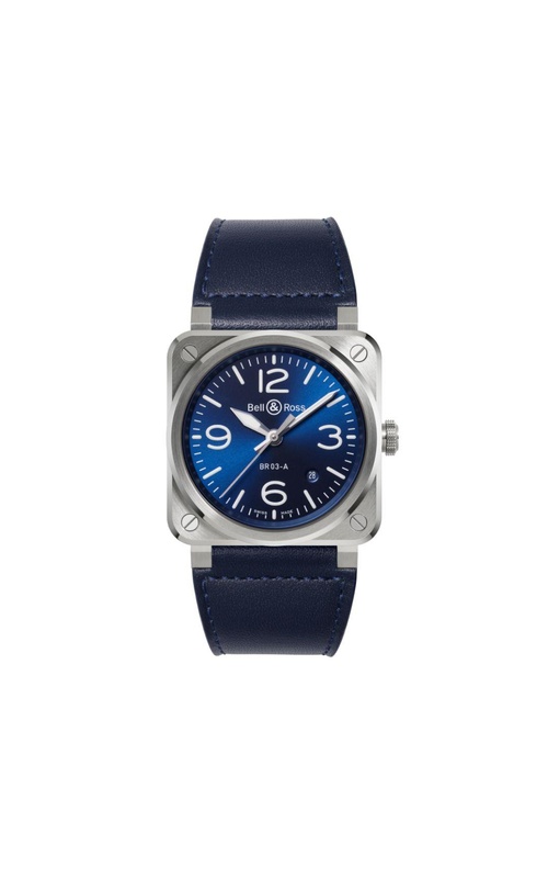 Bell & Ross 41MM BR03 Steel Blue Sunray Dial On Calfskin Strap With Additional Black Synthetic Strap