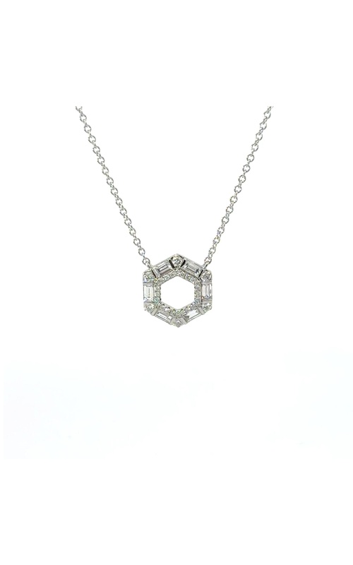 VLORA 14K White Gold Hexagon Diamond Pendant Necklace