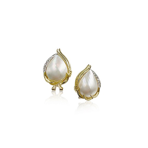 Alson Estate Collection 14K Yellow Gold Mabe Pearl & Diamond Earrings