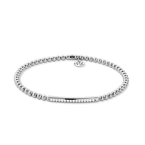 Hulchi Belluni 18K White Gold Tresore Diamond Bar 3MM Stretch Bead Bracelet