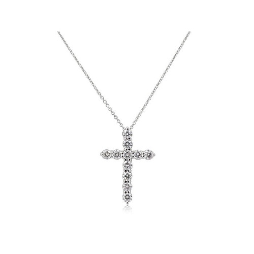 Alson Signature Collection 14K White Gold 18 Diamond Cross Pendant Necklace