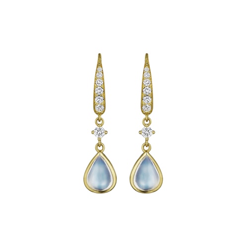 Penny Preville 18K Yellow Gold Goddess Moonstone & Diamond Dangle Earrings