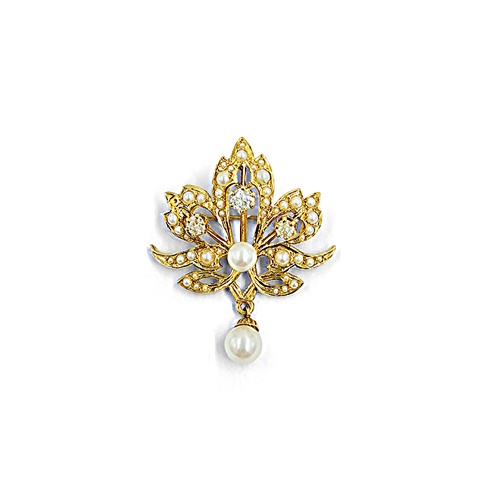 Alson Estate Collection 14K Yellow Gold Pearl & Diamond Convertible Brooch & Pendant