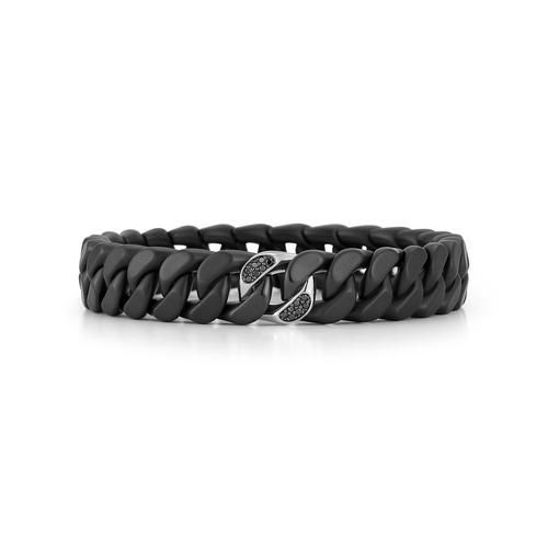 Roberto Demeglio Men's 18K White Gold & Matte Black Ceramic 7 One Black Diamond Link Curb Link Stretch Bracelet