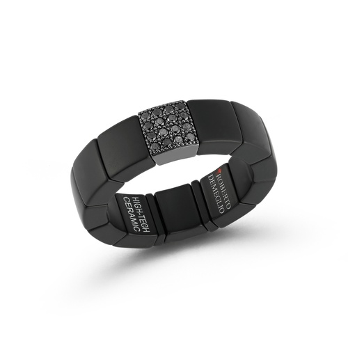Roberto Demeglio Men's 18K Black Gold & Black Ceramic Scacco Black Diamond Link Stretch Band