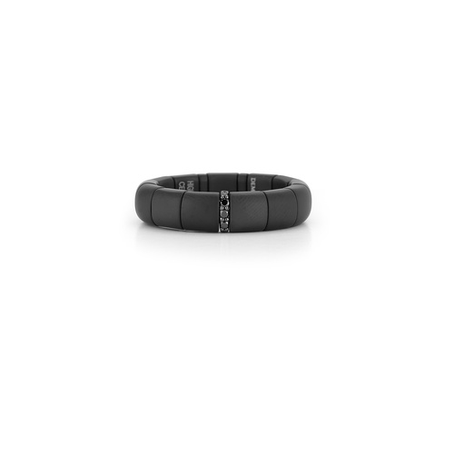 Roberto Demeglio Men's Pura Matte Black Ceramic & One 18K Black Gold Black Diamond Station Stretch Band
