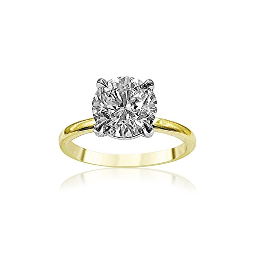 Precision Set 18K Yellow Gold & Platinum Round Cut Diamond Solitaire Engagement Ring