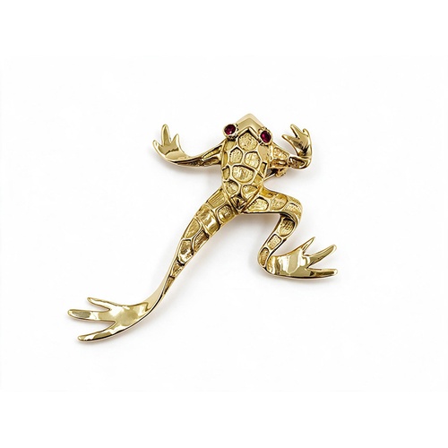 Alson Estate Collection 14K Yellow Gold Frog Brooch with Ruby Eyes