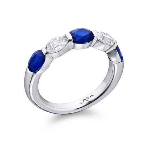 JB Star Platinum East-West Bar Set Blue Sapphire & Diamond Band