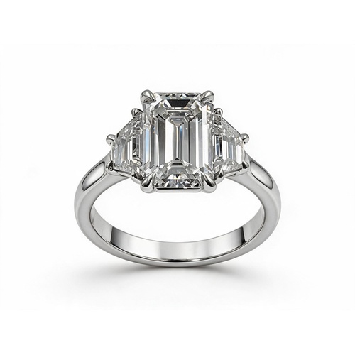 Alson Signature Collection Platinum Three-Stone Emerald Cut Diamond Engagement Ring