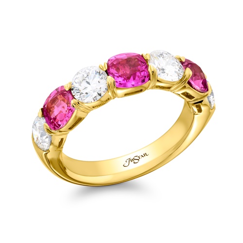 JB Star 18K Yellow Gold Shared Prong Pink Sapphire & Diamond Band