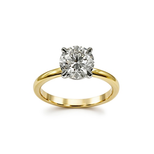 Precision Set 18K Yellow Gold & Platinum Round Cut Diamond 4-Prong 1.8MM Solitaire Engagement Ring