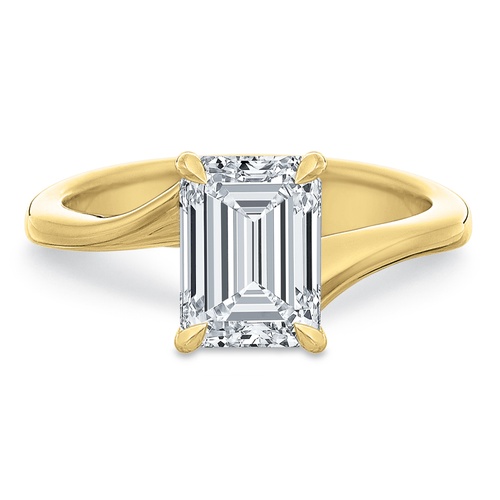 Precision Set 18K Yellow Gold Emerald Cut Bold Bypass Solitaire Engagement Ring, Center Stone Sold Separately