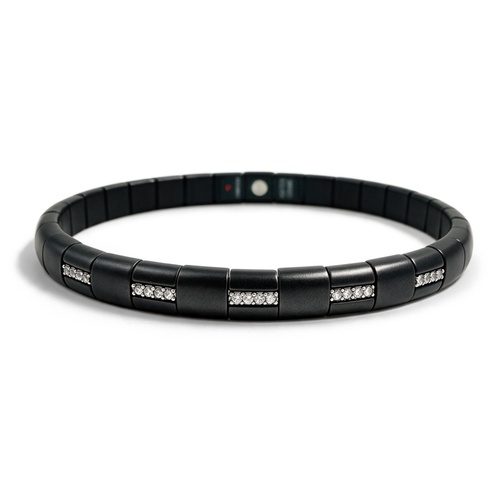 Roberto Demeglio Men's 18K Black Gold & Matte Black Ceramic Five Black Diamond Section Stretch Bracelet