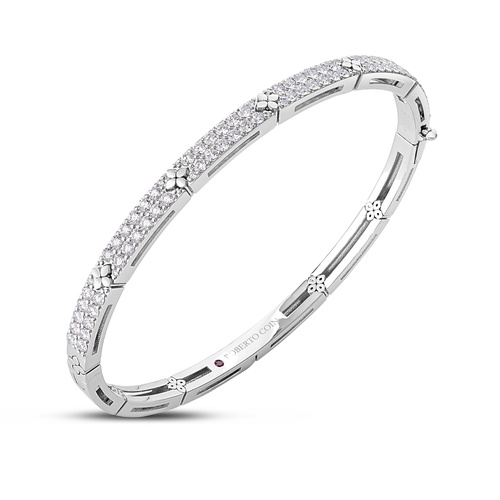 Roberto Coin 18K White Gold Love In Verona Pave Diamond & Flower Bangle Bracelet