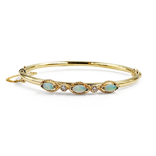 Alson Estate Collection 14K Yellow Gold Opal & Diamond Bangle Bracelet