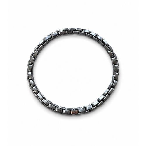 Alson Signature Collection Men's 7 Light Blue Titanium Box Link Stretch Bracelet with One 18K Rose Gold Link