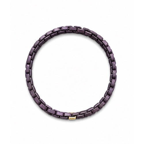 Alson Signature Collection Men's 7 Purple Titanium Box Link Stretch Bracelet with One 18K Yellow Gold Link