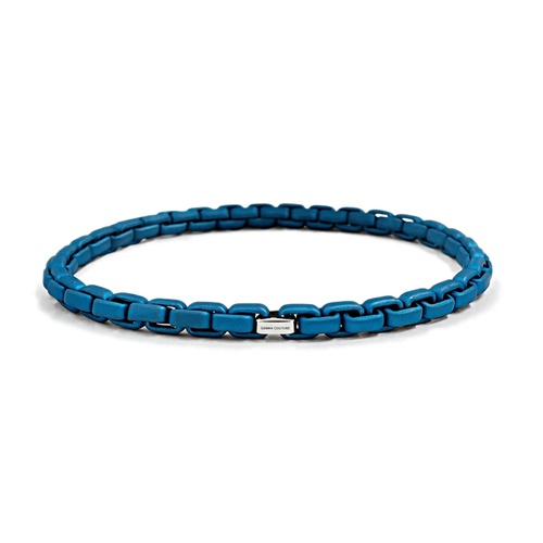 Alson Signature Collection Men's 7.5 Navy Titanium Box Link Stretch Bracelet with One 18K White Gold Link