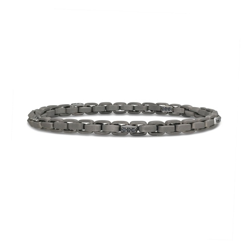 Alson Signature Collection Men's 7 Grey Titanium Box Link Bracelet with 18K White Gold Black Diamond Stations