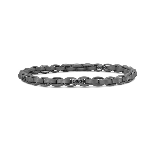 Alson Signature Collection Men's 7.5 Grey Titanium,18K White Gold & Black Diamond Stretch Bracelet
