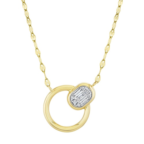 Shy Creation 14K Yellow Gold 18 Diamond Baguette Sparkle Chain Necklace