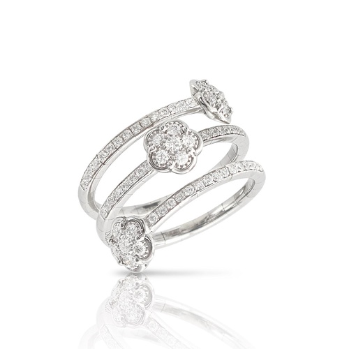 Pasquale Bruni 18K White Gold Figlia Dei Fiori Three Flower White Diamond Band