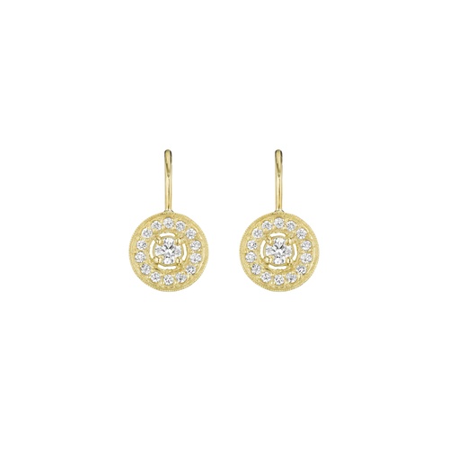Penny Preville 18K Yellow Gold Medium Round Pave Diamond with Engraving French Wire Earrings