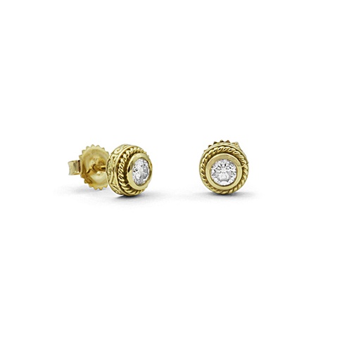 Penny Preville 18K Yellow Gold Engraved Twist Bezel Diamond Stud Earrings