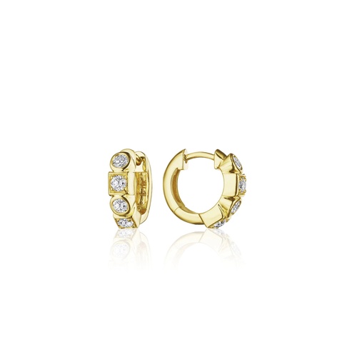 Penny Preville 18K Yellow Gold Petite Round & Square Station Diamond Huggie Hoop Earrings