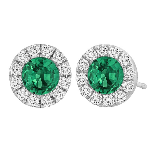 Spark 18K White Gold Emerald & Diamond Halo Stud Earrings