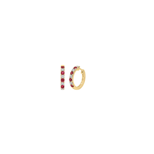 Spark 18K Yellow Gold Ruby & Diamond Huggie Hoop Earrings