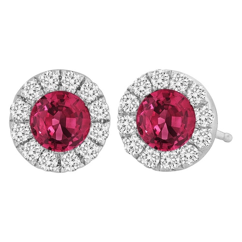 Spark 18K White Gold Ruby & Diamond Halo Stud Earrings