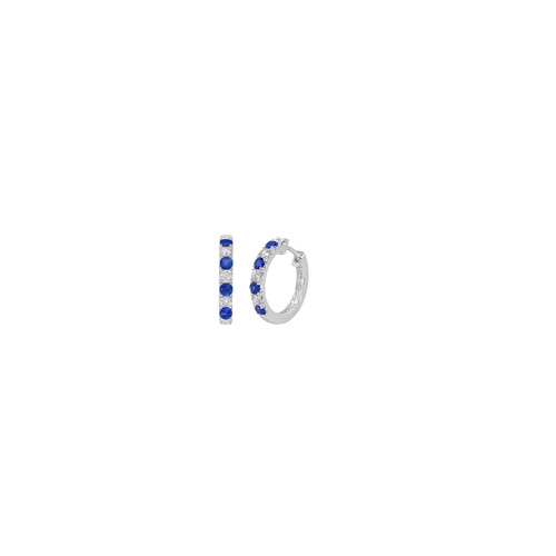 Spark 18K White Gold Blue Sapphire & Diamond Huggie Hoop Earrings