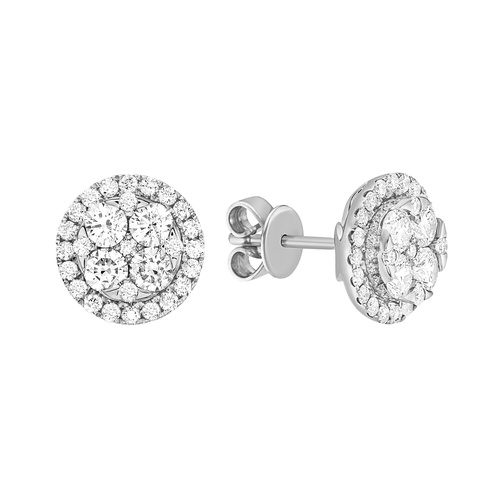 Alson Signature Collection 18K White Gold Diamond Halo Cluster Earrings