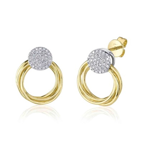 Shy Creation 14K Yellow & White Gold Diamond Pave Circle Earrings