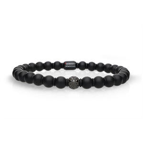 Roberto Demeglio Men's Sfera Matte Black Ceramic & 18K Blackened Gold Black Diamond Large Bead Stretch Bracelet