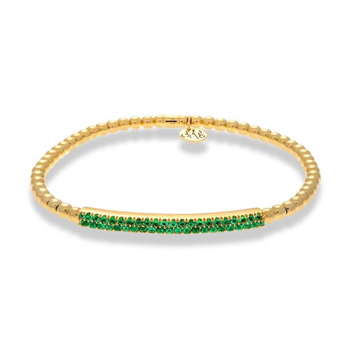 Hulchi Belluni 18K Yellow Gold Tresore Tsavorite Bar 3MM Stretch Bead Bracelet