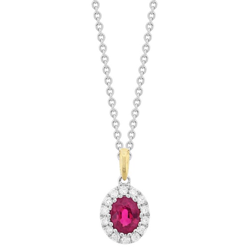 Spark 18K White & Yellow Gold 17 Ruby & Diamond Halo Pendant Necklace