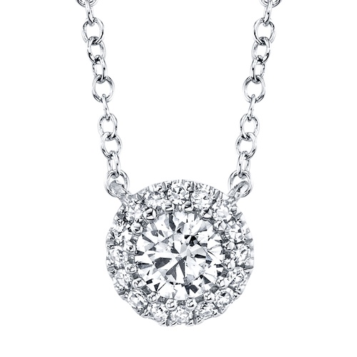 Shy Creation 14K White Gold 18 Diamond Halo Necklace